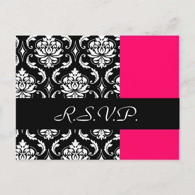 Postal De Invitación Damask Wedding RSVP Card Fushia (Anverso)