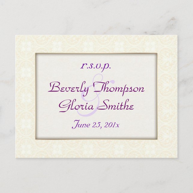 Postal De Invitación Damask White Wedding RSVP (Anverso)