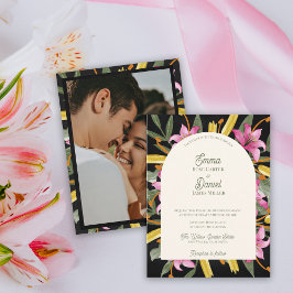 Postal De Invitación Dark Blush Pink Lily Photo Arched Wedding