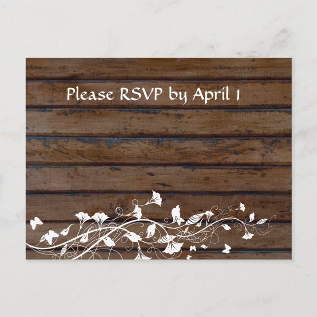 Postal De Invitación Dark Brown Wood RSVP (Anverso)