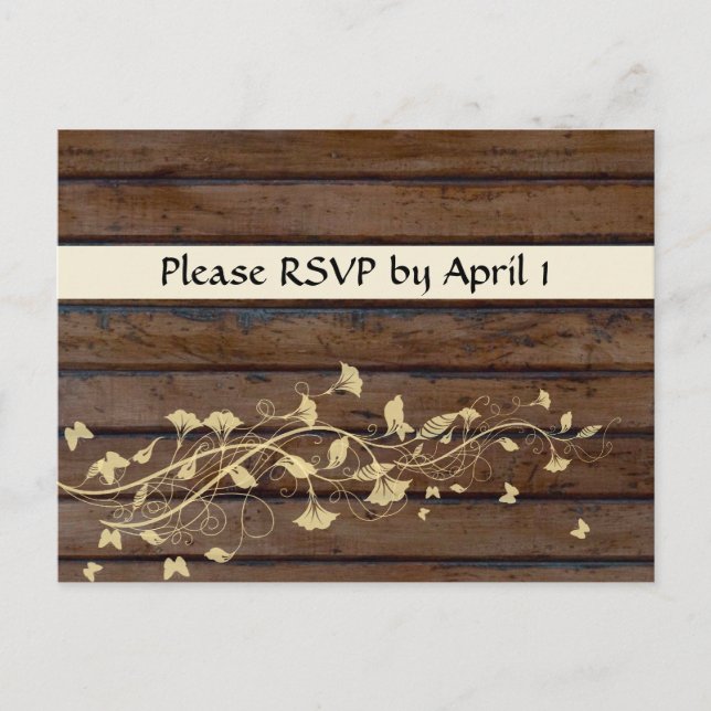 Postal De Invitación Dark Brown Wood RSVP (Anverso)