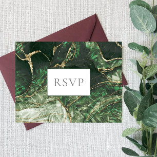 Postal De Invitación Dark Green Emerald Gemstone Wedding RSVP