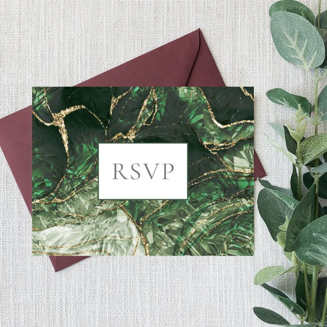 Postal De Invitación Dark Green Emerald Gemstone Wedding RSVP (Subido por el creador)