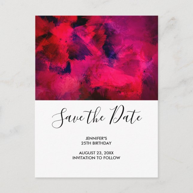 Postal De Invitación Dark Red y Purple Bold Birthday Save the Date (Anverso)