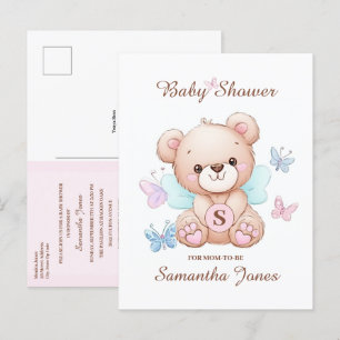Postal de invitación de Baby Shower de oso limpio