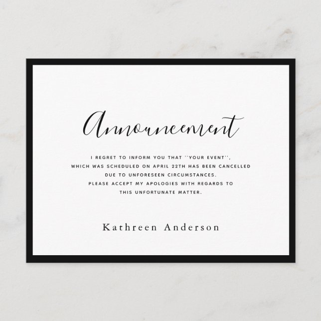 Postal de Invitación de cancelación de script blan (Anverso)