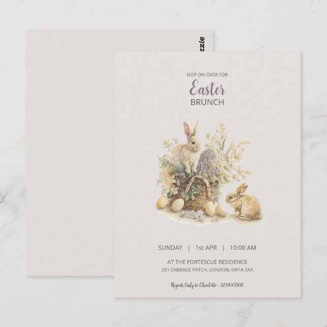 Postal de invitación de conejo de Pascua (Anverso / Reverso)
