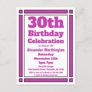 Postal de invitación de cumpleaños 30 púrpura geom