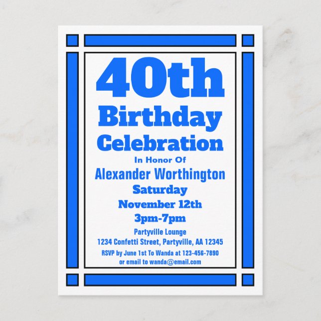 Postal de invitación de cumpleaños 40 geométrica a (Anverso)