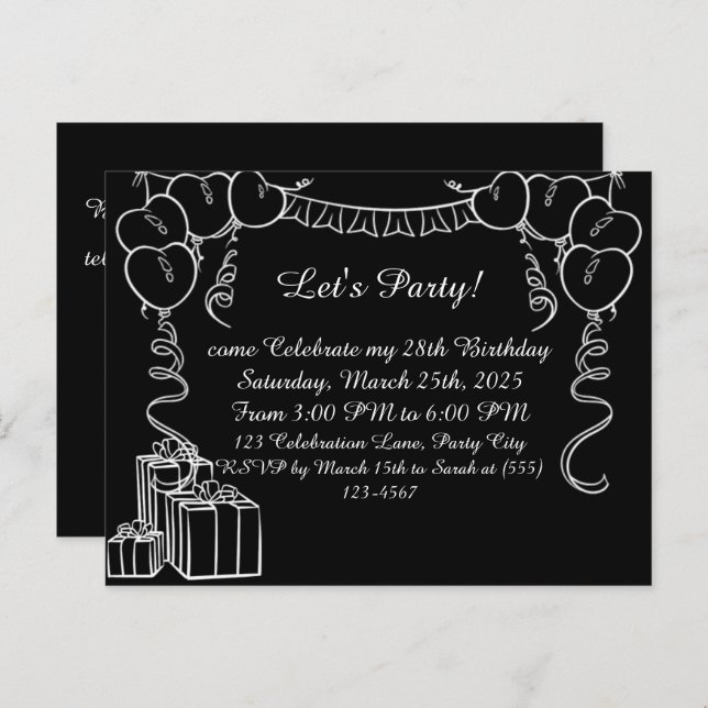 Postal de invitación de cumpleaños de esquema simp (Anverso / Reverso)