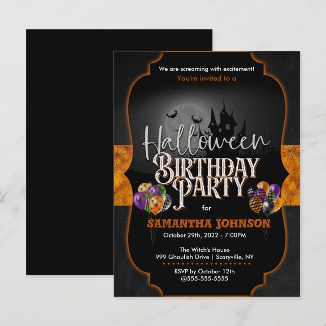 Postal de invitación de cumpleaños de Halloween es (Anverso / Reverso)