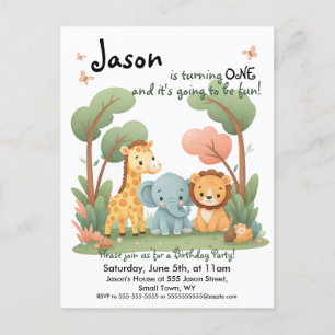 Postal de invitación de cumpleaños para zoológico