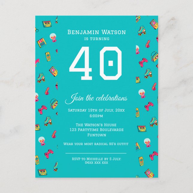 Postal de invitación de fiesta - Icónica diversión (Anverso)