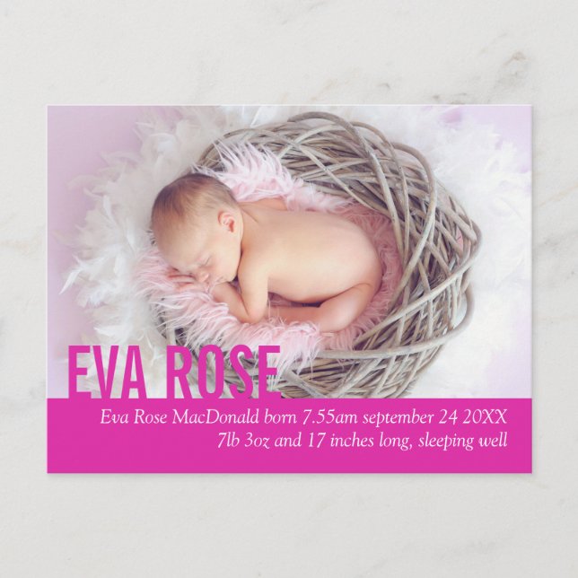 Postal de invitación de fotos rosa de una niña peq (Anverso)