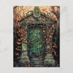 Postal de invitación de Halloween con puerta de ma