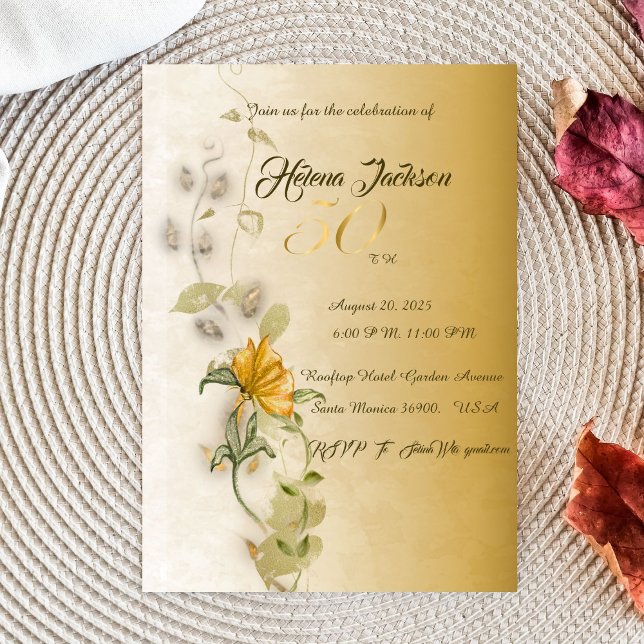 Postal de invitación de oro para 50 años (Subido por el creador)