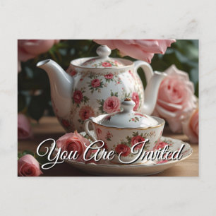 Postal de invitación de té de Rosa de col rosa