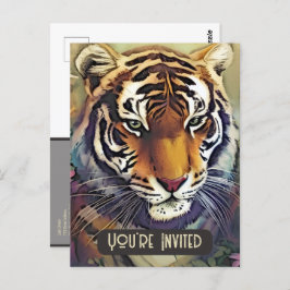 Postal de invitación de tigre creativo con código 
