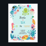 Postal De Invitación Debajo Del Mar Ocean Kids Fiesta De Cumpleaños<br><div class="desc">Bajo La Invitación A La Fiesta De Cumpleaños De Los Niños Del Océano Marino. Pulpo,  conchas,  caballitos de mar y algas marinas,  diseño de peces.www.SamAnnDesigns.com</div>