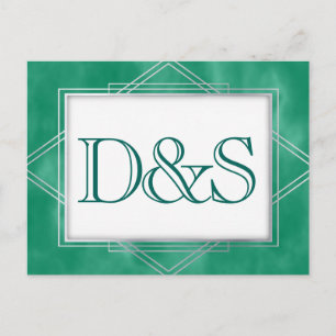 Postal De Invitación Deco de arte verde geométrico   Moderno RSVP Entre