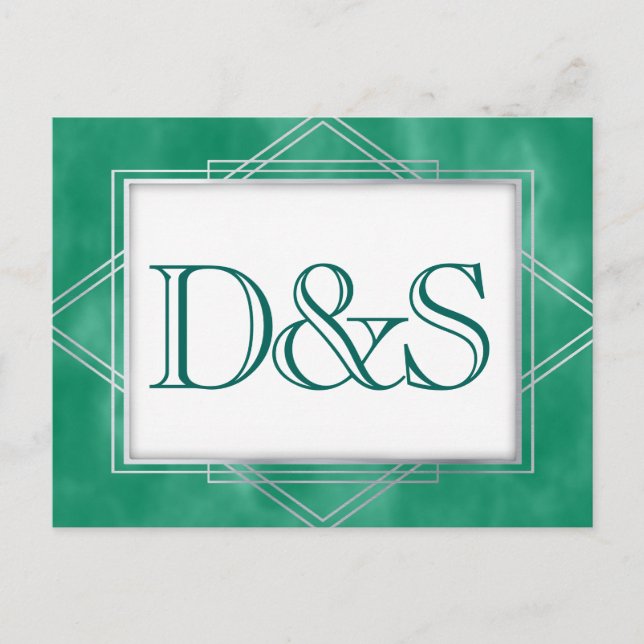 Postal De Invitación Deco de arte verde geométrico | Moderno RSVP Entre (Anverso)