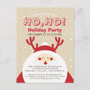 Postal De Invitación Deer Santa Navidades Ho, Ho, fiesta de vacaciones