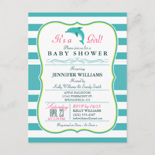 Postal De Invitación Delfín, elegante, tema náutico Baby Shower
