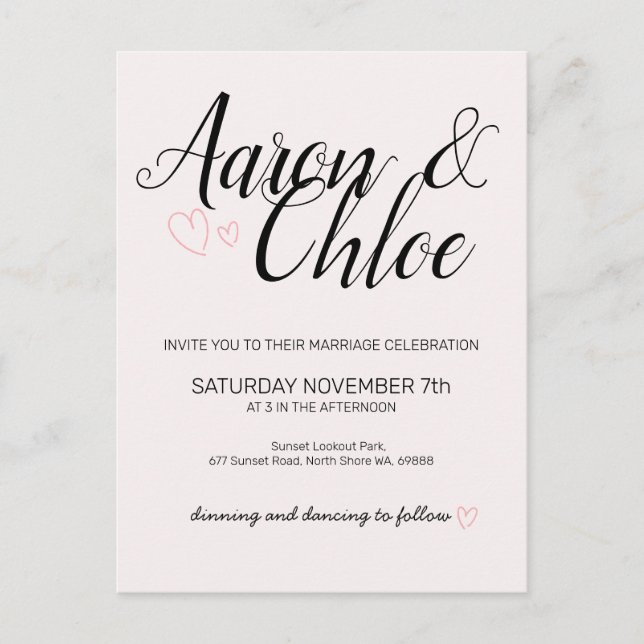 Postal De Invitación Delicado Boda de caligrafía Minimalista (Anverso)