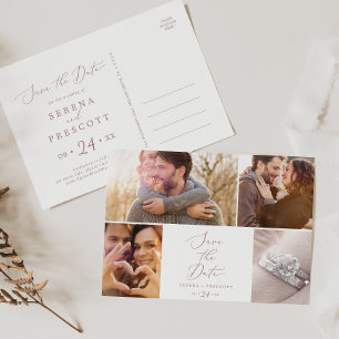 Postal De Invitación Delicado Rosa Gold 4 Photo Template Guardar la fec