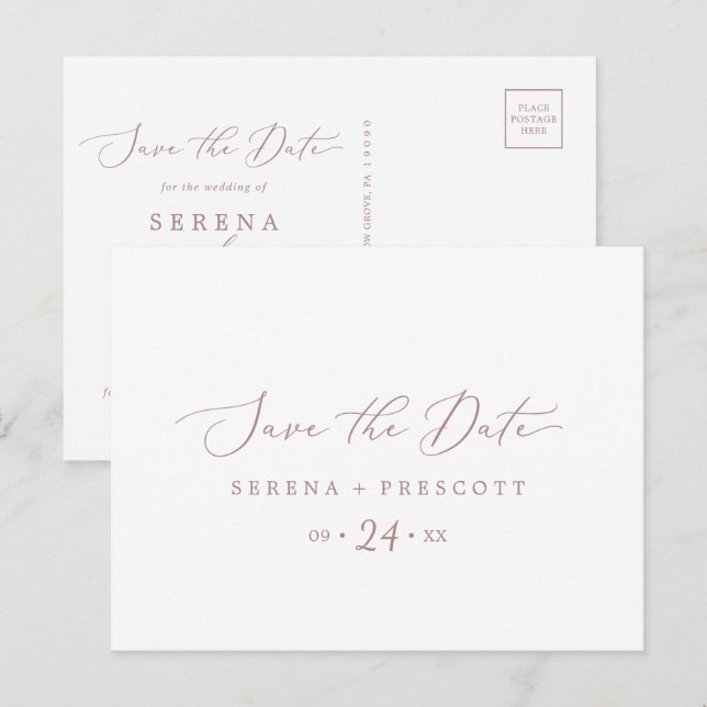 Postal De Invitación Delicado Rosa Oro horizontal Guardar la fecha (Anverso / Reverso)