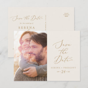 Postal De Invitación Delicate Gold y Cream Photo Save the Date