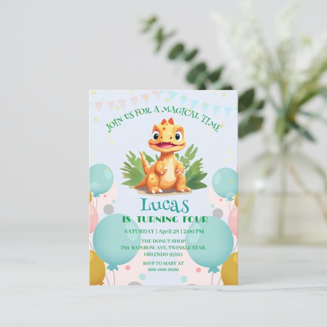 Postal De Invitación Deliciosos dinosaurios zoológico de jungla silvest (Anverso de pie)