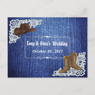 Postal De Invitación Denim Boots & Lace Wedding RSVP