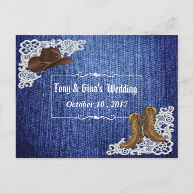 Postal De Invitación Denim Boots & Lace Wedding RSVP (Anverso)