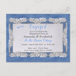 Postal De Invitación Denim con cordón de flor crema