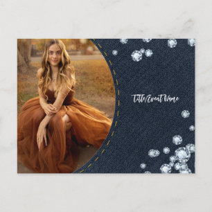 Postal De Invitación Denim & Diamonds Photo Postcard Party Invitation