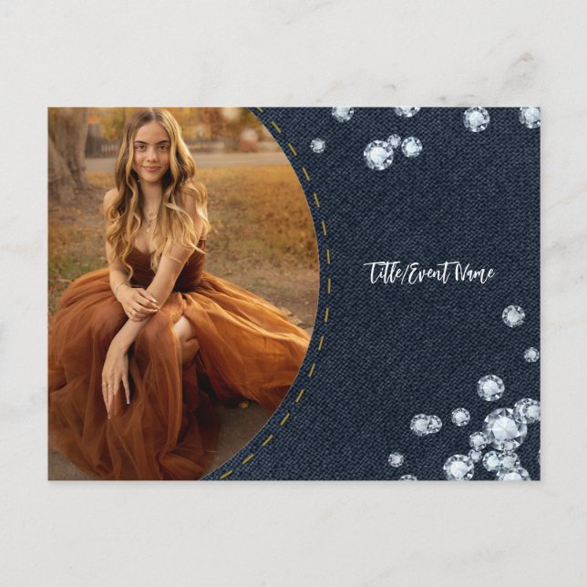 Postal De Invitación Denim & Diamonds Photo Postcard Party Invitation (Anverso)