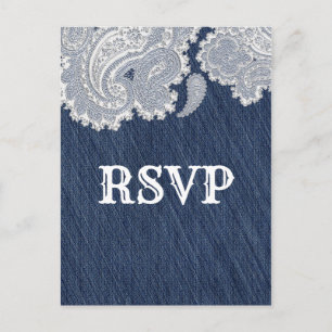 Postal De Invitación Denim Jean y White Lace Elegant Wedding RSVP