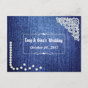 Postal De Invitación Denim Pearls & Lace Wedding RSVP