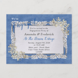 Postal De Invitación Denim Textured Lace and Pearls