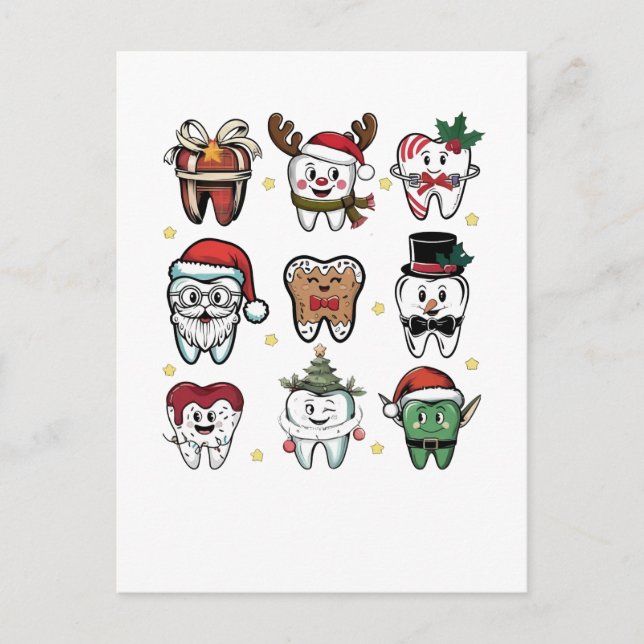 Postal De Invitación Dentista del Equipo Dental Navidad Holiday Xmas  (Anverso)