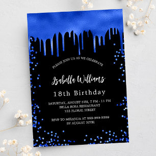 Postal De Invitación Derivaciones azules de la realeza negra de cumplea