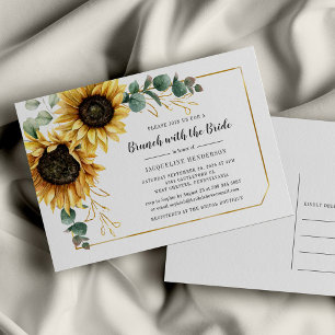 Postal De Invitación Desayuno Bridal Floral Script Eucalipto Girasol