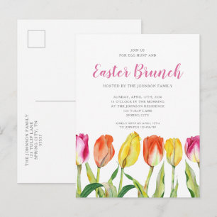 Postal De Invitación Desayuno de Pascua de Tulipanes Florales Coloridos