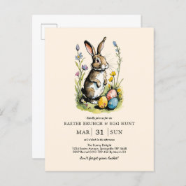 Postal De Invitación Desayuno de Pascua y búsqueda de huevos | Conejo W