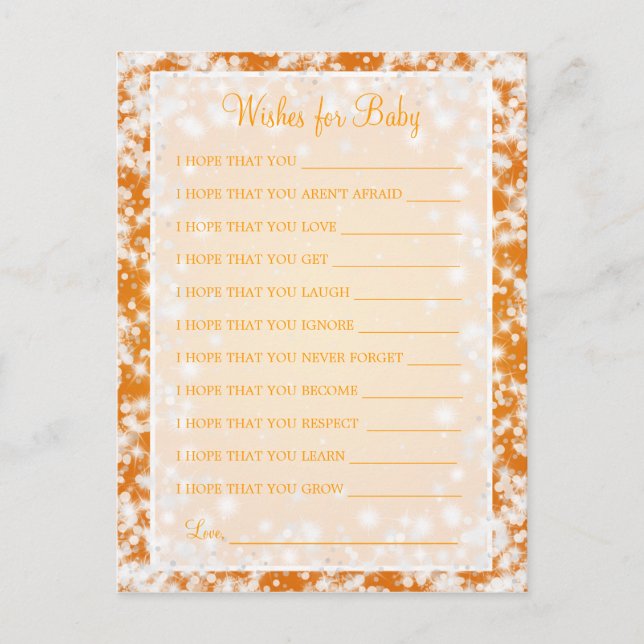 Postal De Invitación Deseos De Baby Shower Winter Sparkle Naranja (Anverso)