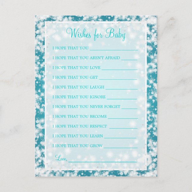 Postal De Invitación Deseos De Baby Shower Winter Sparkle Turquoise (Anverso)