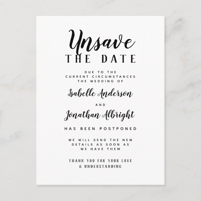 Postal De Invitación Desguardar La Fecha Elegante Aplazamiento De La Bo (Anverso)