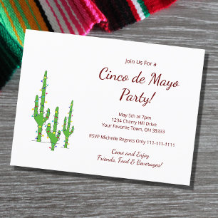 Postal De Invitación Desierto Cactus Fiesta del Cinco de Mayo   