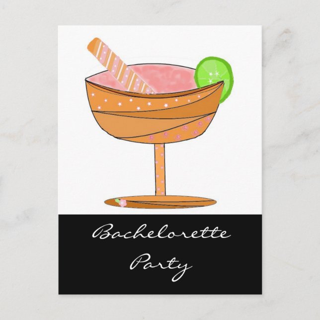 Postal De Invitación Despedida de soltera con bebida rosa elegante (Anverso)